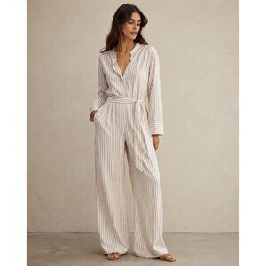 Club Monaco Long Sleeve Pant Jumpsuit Sz 2 Khaki Stripe NWT